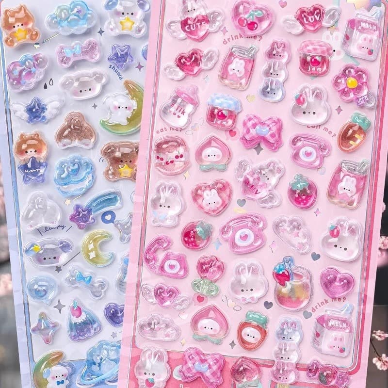Children's 3D three-dimensional sticker relief little girl cute sticker mobile phone decoration small pattern gemstone sticker toy