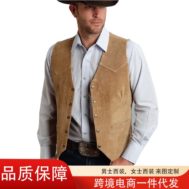 Cross-border hot-selling men's suit vest with metal buckle, suede vest, business regular slim fit vest, factory stock available.