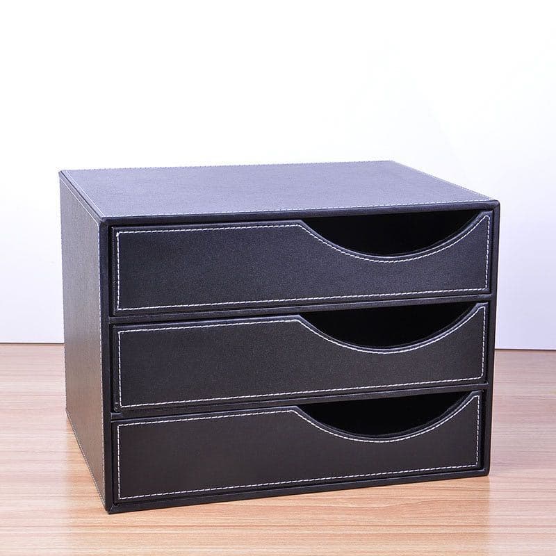 Creative Leather Office Storage Desktop File Cabinet Drawer-Type Folder Data Box A4 Multi-Layer Organizer Box