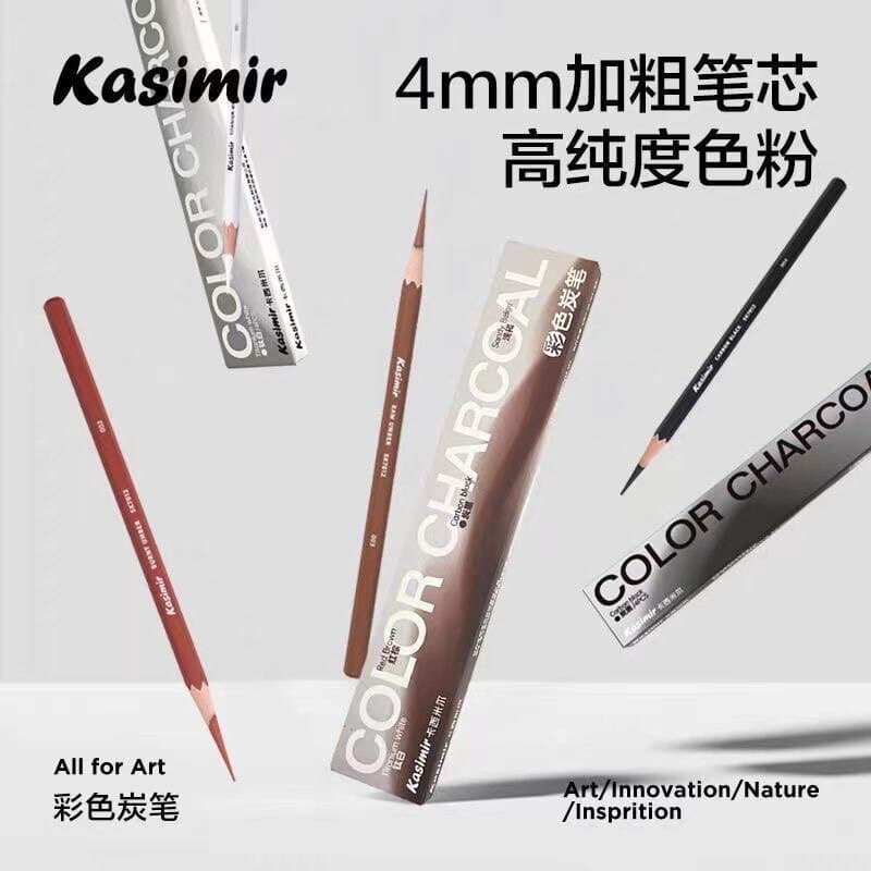 Casimir Colored Sketch Charcoal Pencil, Pastel Charcoal, Titanium White, Charcoal Black, Light Brown, Red Brown, Professional Hand-Painted Drawing Charcoal Pencil