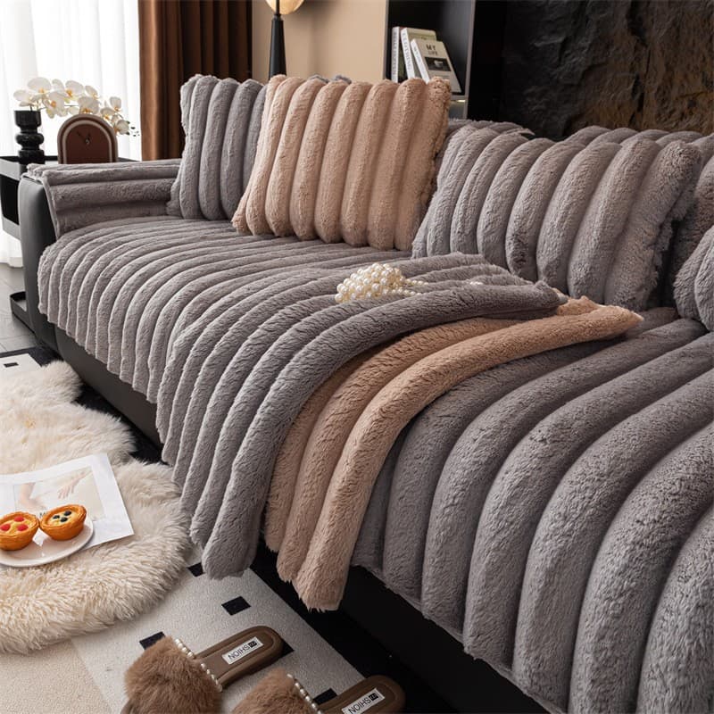 Luxury Camel Fleece Sofa Cushion Winter Anti-Slip Thick Straight Sofa Seat Pad Nordic Sofa Cover Cloth