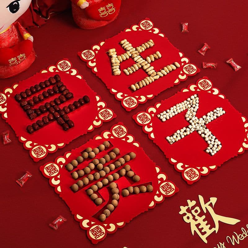 Complete wedding supplies: early birth of a noble son molds with dried fruit combination, groom's pressure bed ornaments, wedding room decoration set