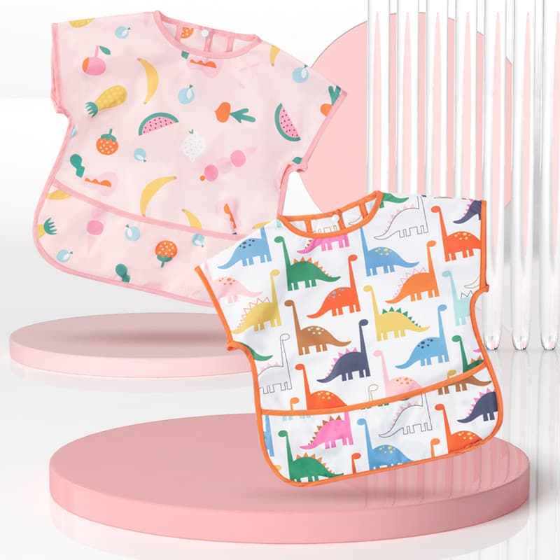Lubinghua New Large Cartoon Waterproof Bib Short Sleeve Baby Apron Children's Eating Clothes Boy Watermelon Bib