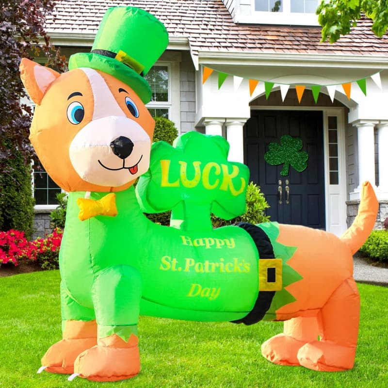 St. Patrick's Day Inflatable Decoration Cute Dachshund Inflatable Lucky Day Decoration Built-in Light Inflatable Model