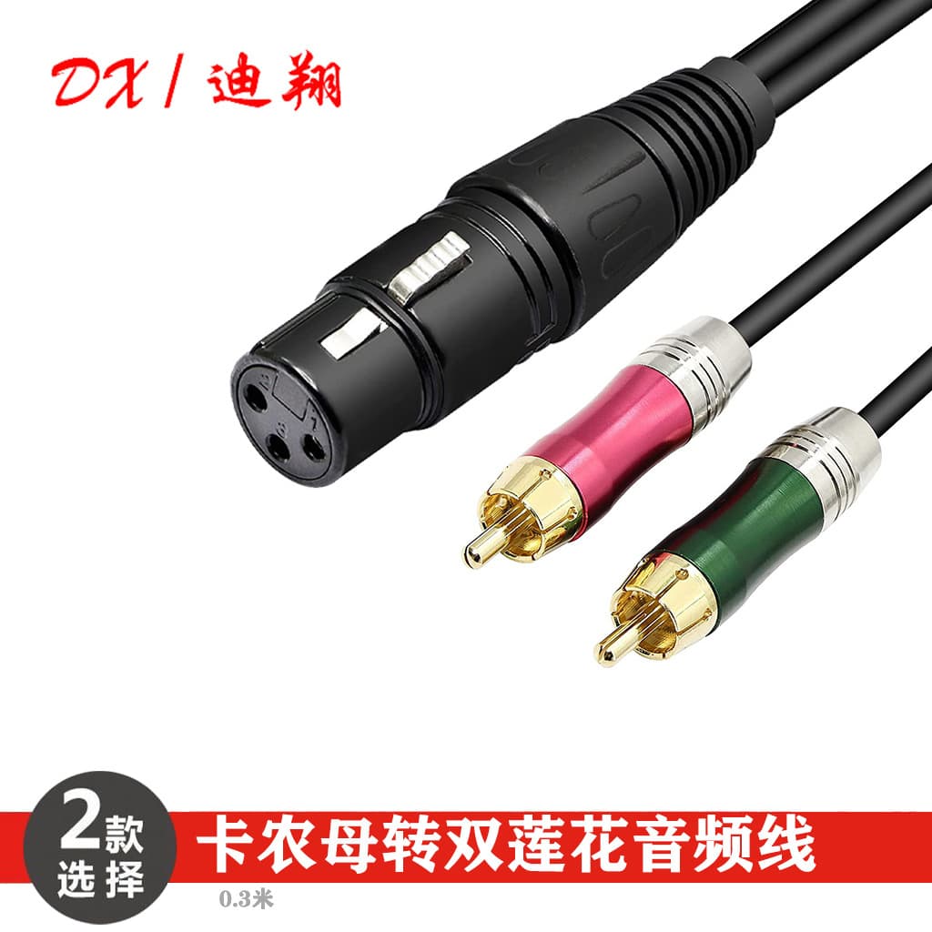 XLR unbalanced cable with XLR connectors for 2RCA speakers, karaoke microphones, and gold-plated male connectors.