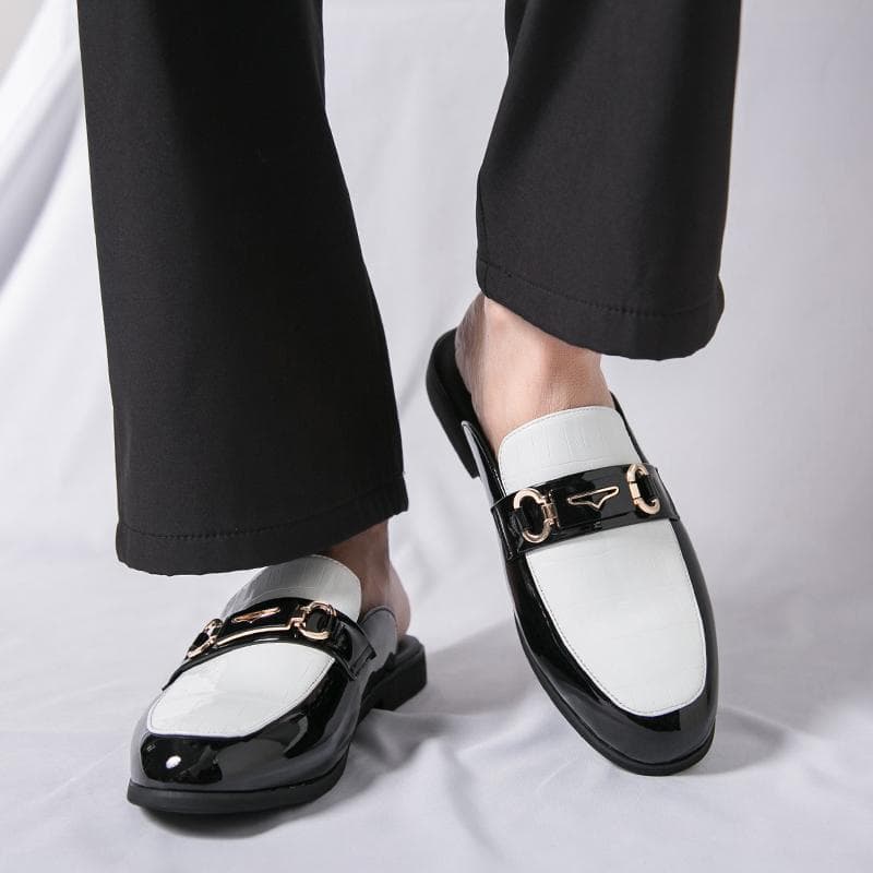 Half-slip leather shoes, breathable casual shoes, men's slip-on small leather shoes, patent leather casual leather shoes, men's driving shoes, large size