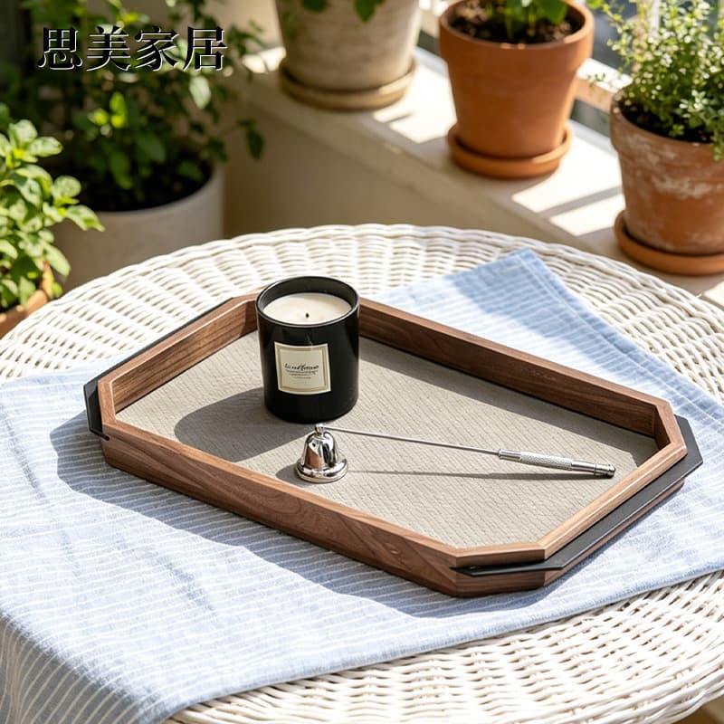 Light Luxury Walnut Wood and Horsehair Leather Tray for Home Use, TV Cabinet Tabletop Decoration, Jewelry Display, and Wardrobe Storage Tray