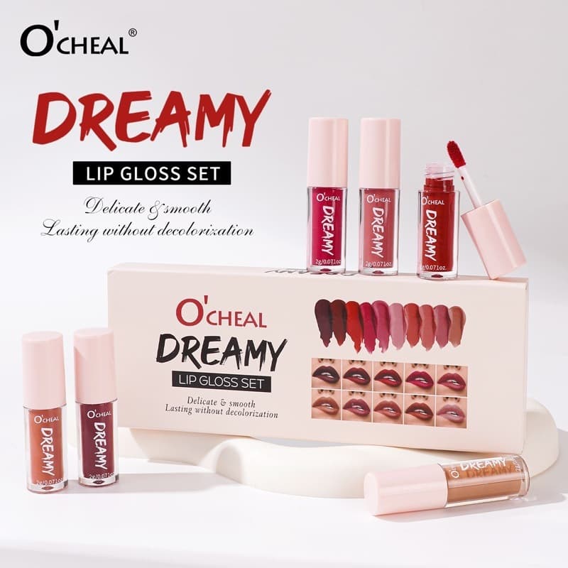 O'CHEAL Dream Non-Stick Lip Glaze Set Moisturizing Liquid Lipstick 10 Colors Non-Fade Watery Lip Gloss Cross-border