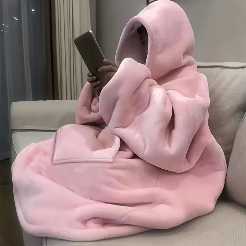Outdoor Cold-Proof and Warm Home Clothes, Coral Velvet Pajamas, Pullover Fleece Jacket, Hooded Lazy TV Pajamas