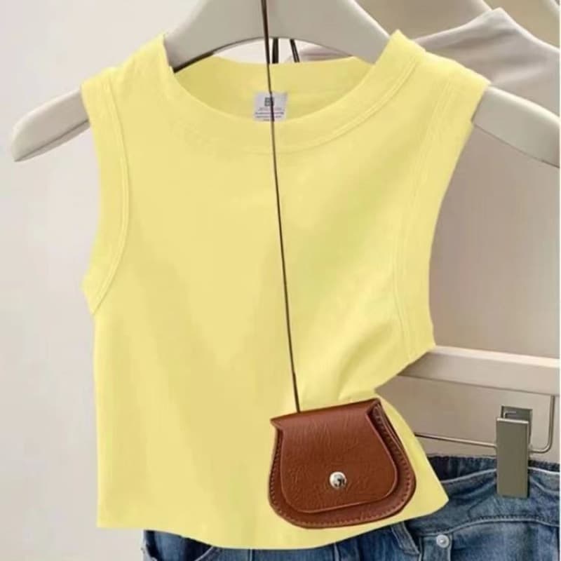 Solid Color Camisole Vest for Women Summer New Trendy Sweet & Chic Dopamine Color Series Regular Shoulder Crop Top