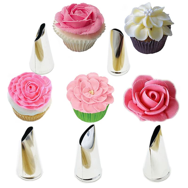 Cross-Border Spot 5-Piece Set of Rose Petal Nozzle, Decorating Nozzle, 304 Stainless Steel Cake Baking Decoration DIY Tool