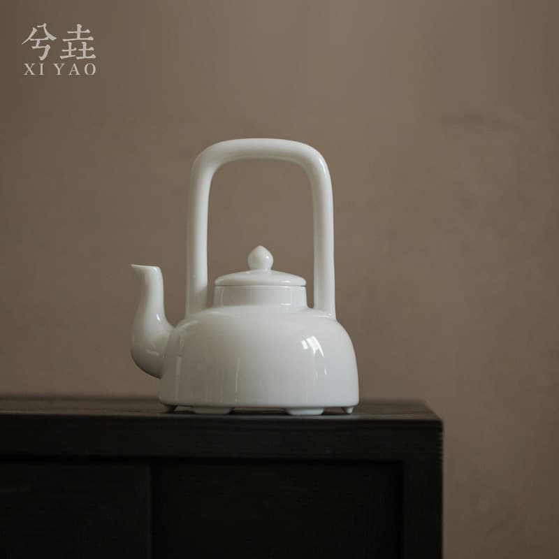 Dehua Sweet White Porcelain Teapot, Hoop Handle Teapot, Kung Fu Tea Set, Chinese Style High-Aesthetic Teapot, Single Pot, Cold Water Pot, Gift