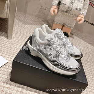C Letter Low-Top Dad Sneakers Sports Shoes 2025 Early Spring Silver Horn Lace-Up Chunky Sole White Shoes Women