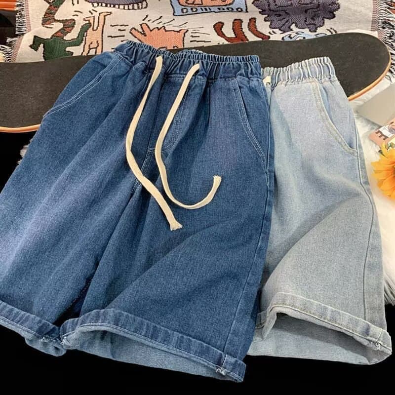 Elastic Denim Shorts Men Summer Thin Elastic Waist Student Petite Five-Point Casual Pants Loose Slimming Straight-Leg