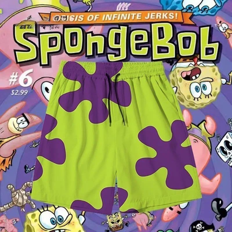 SpongeBob SquarePants Shorts Men Women Summer Thin Ice Silk Sports Beach Shorts Loose Couples Five-Point Beach Shorts Casual Pants