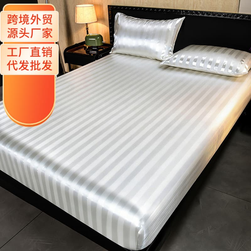 Hot-Selling Export Shein Amazon New Satin Stripe Fitted Sheet Single Fitted Sheet Fitted Sheet Single Piece Height 30 Satin Fabric Silky