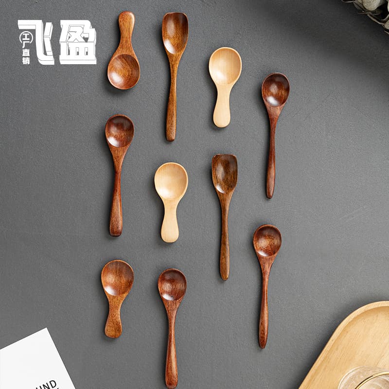 Mini Wooden Tea Spoon Short Handle Wide Mouth Medicine Spoon Lotus Wood Ice Cream Small Dessert Seasoning Small Wood