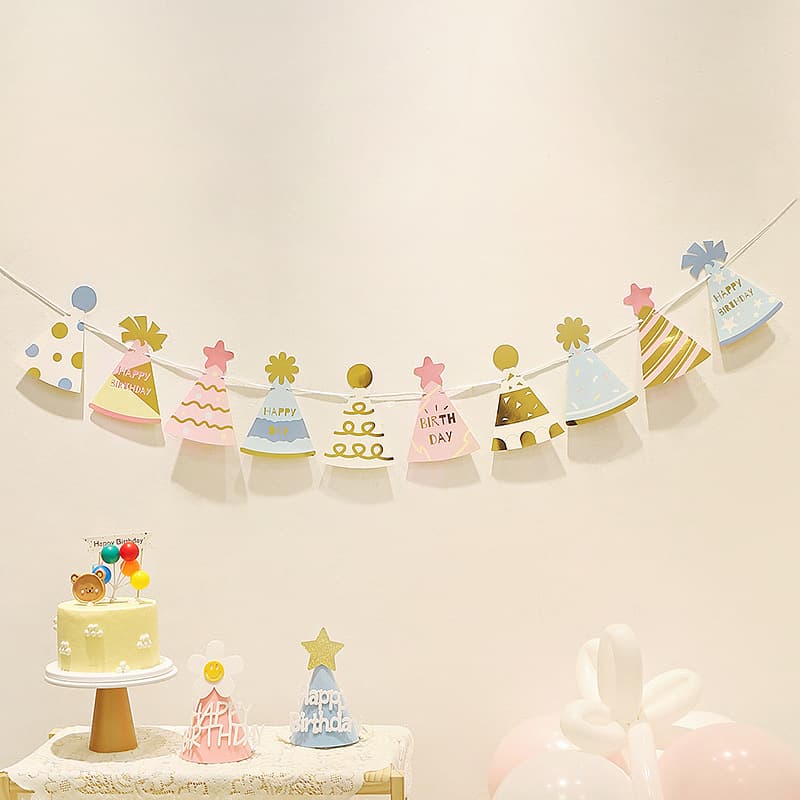 ins children's birthday hats, flags and flowers, baby birthday party venue decoration, photo props and decoration supplies