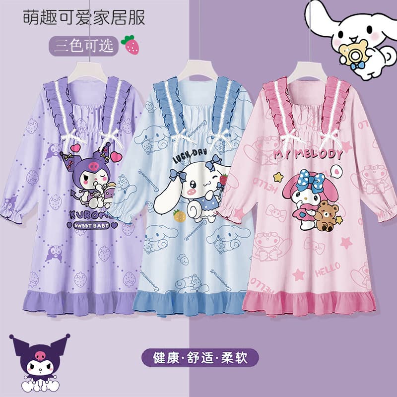 Girls' Autumn Thin Long-Sleeved Nightgown, 2024 New Style Modal Nightgown