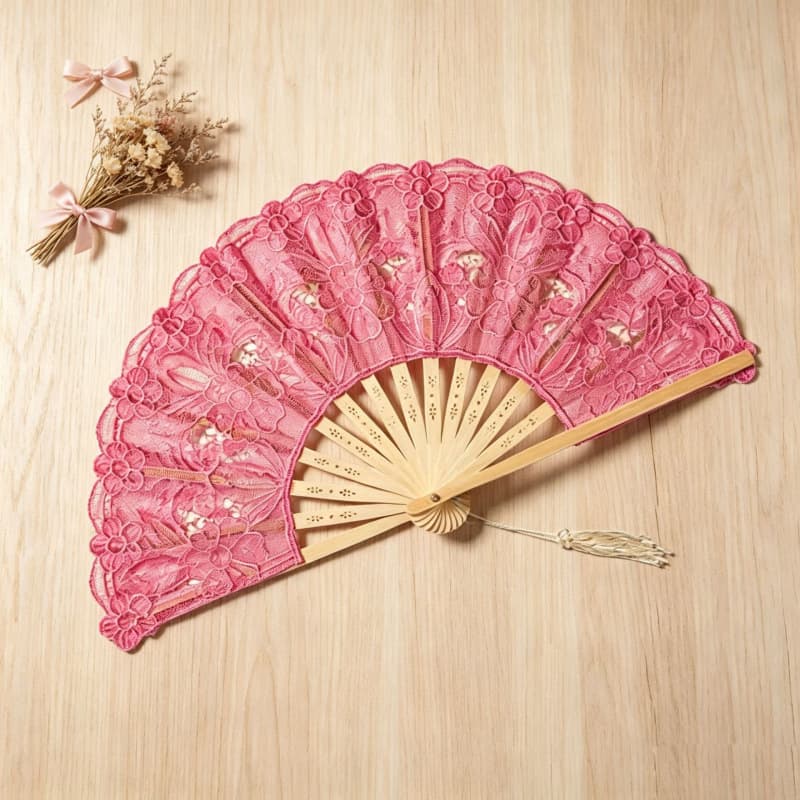 Embroidered Lace Fan Lace Hollow Retro European Palace Fan 23CM Folding Fan Bamboo Fan Dance Props Performance Fan