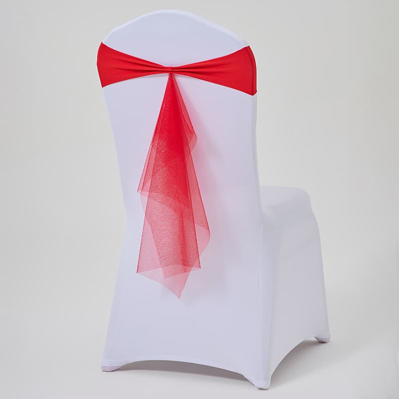 Banquet Chair Bow Back Flowers, Hotel Exhibition Chair Covers with Elastic No-Tie Straps, Wedding Ribbon and Decorative Gauze