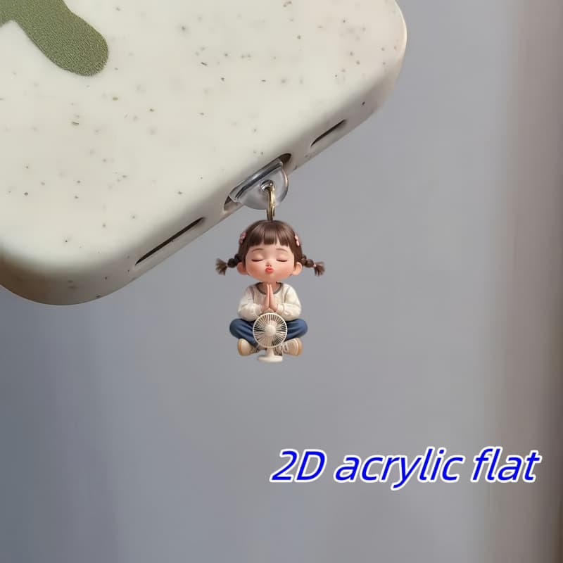 [2D Flat] 1pc Cute Girl Pattern Acrylic Dust Plug, Universal Phone Dust Cover, Compatible