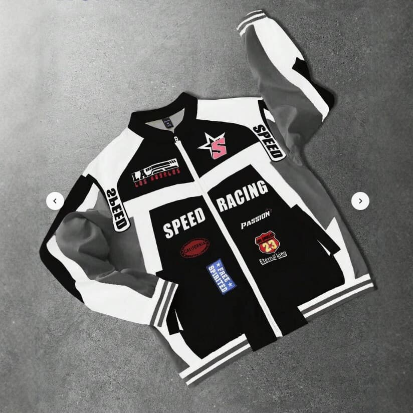 2025 American Retro Racing Stand Collar Jacket SPEED Print Zip Baseball Jacket Loose Streetwear Men's Coat