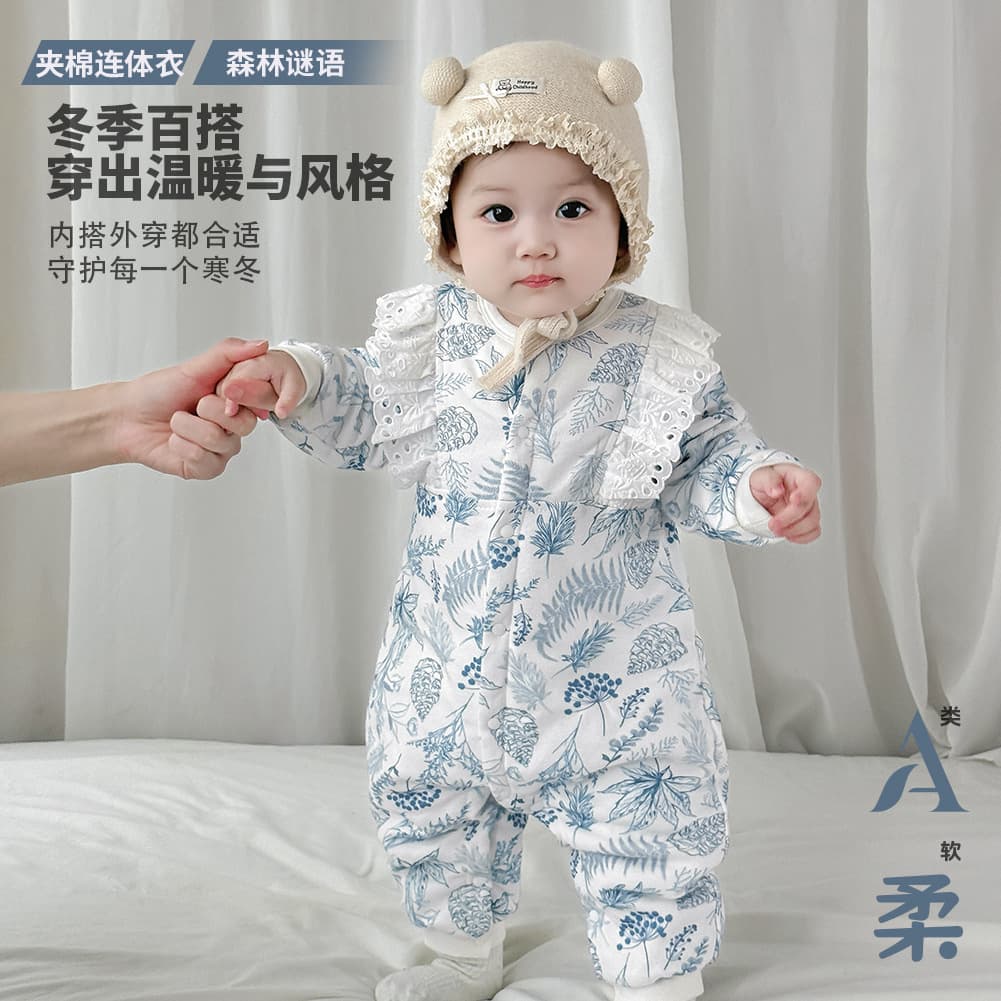 Quilted Baby Romper Autumn/Winter 200g Light Cotton Outwear Newborn Baby Winter Clothes Jumpsuit