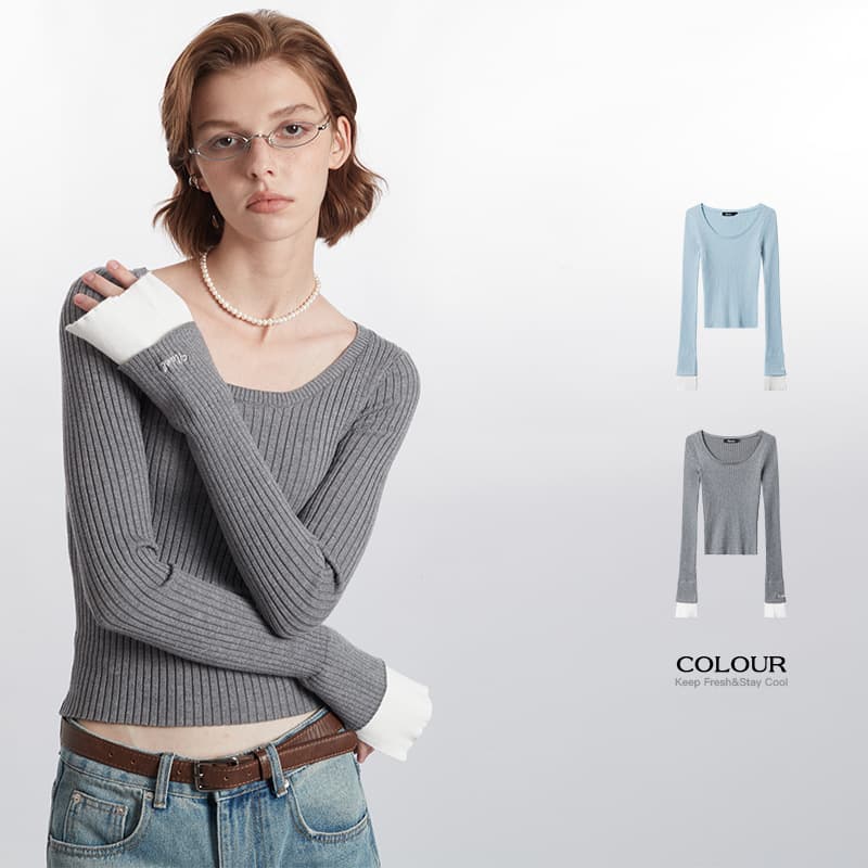 HeyHenry American Fit Knit Sweater Pullover Solid Casual Simple New Long Sleeve Top Women Square Neck Short Style