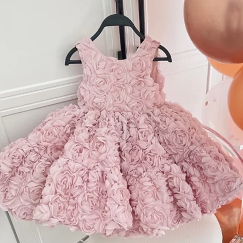 Princess Style Birthday Girl Baby Dress Korean High Waist Puffy Skirt Flower Girl Costume Polyester Fabric Affordable Kids Clothing