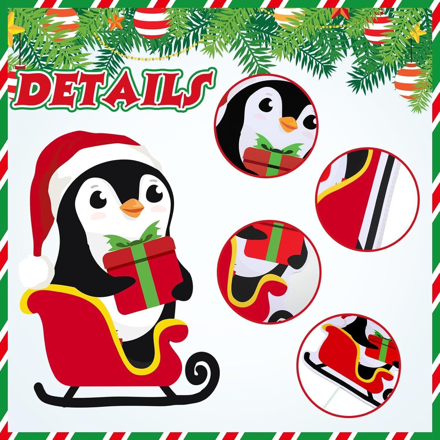 Christmas Penguin Decoration Hollow Board Printed Corona Board Santa Sleigh Socks Holiday Decoration Sign
