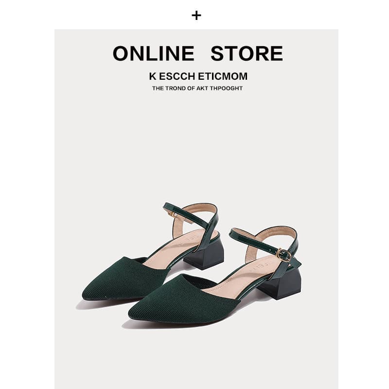Baotou Women's Summer Chunky Heel 2022 New Pointed Toe Knitted One-Strap High Heels Japanese Princess Shoes