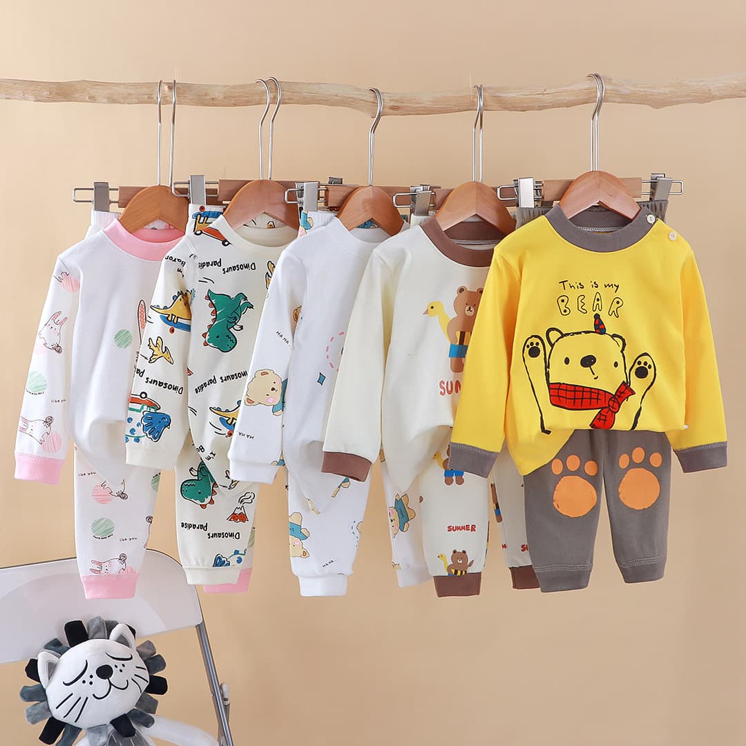 2025 New Children's Cotton Underwear Set Boys Girls Autumn Long Sleeve Top and Bottom Infant Sleepwear Pajamas Homewear Wholesale