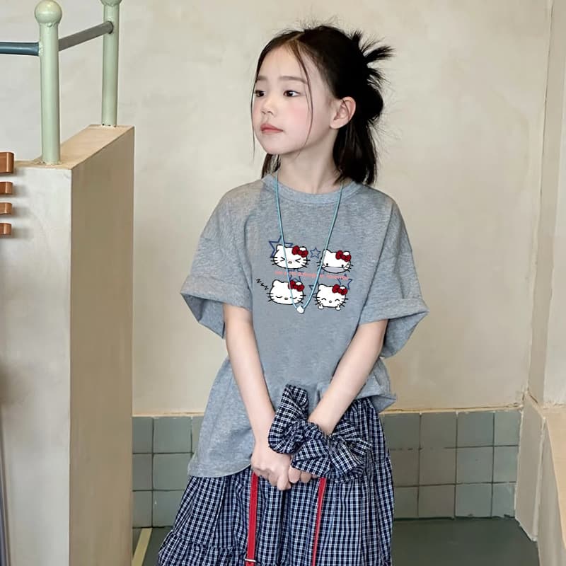 Korean Children's Girls Cartoon Short Sleeve Summer New Style Medium and Large Kids Loose Fashion Versatile Half Sleeve T-Shirt Top