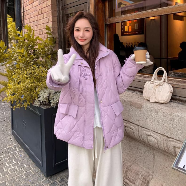 Plus Size Women's Chinese-style Down Jacket with 90% Duck Down, Oversized Fit for 250 lbs, Maternity Wear