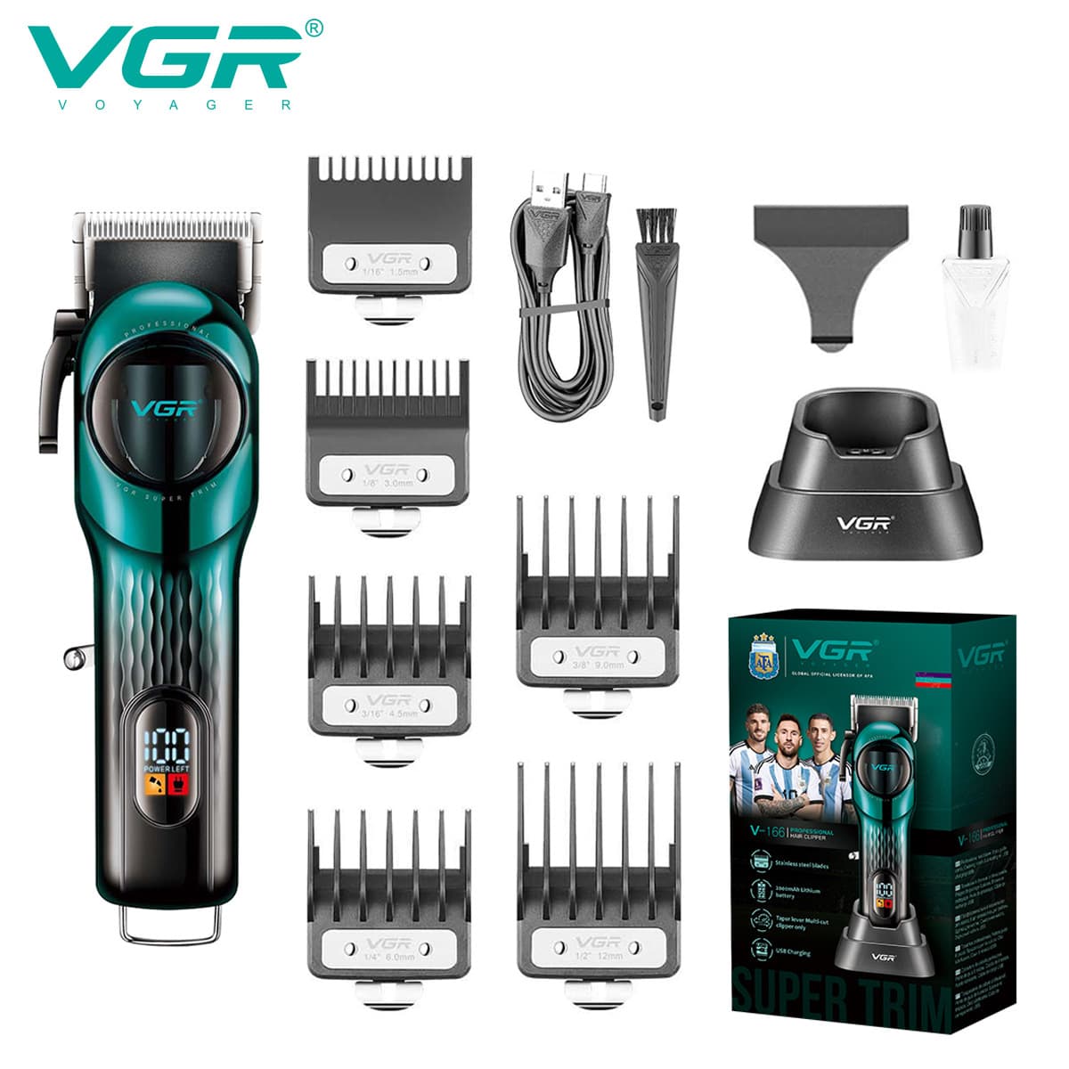 VGR166 New Cross-border Home Salon LED Digital Display Men's Hair Clipper Oil Head Trimmer Base Charging Electric Hair Clipper