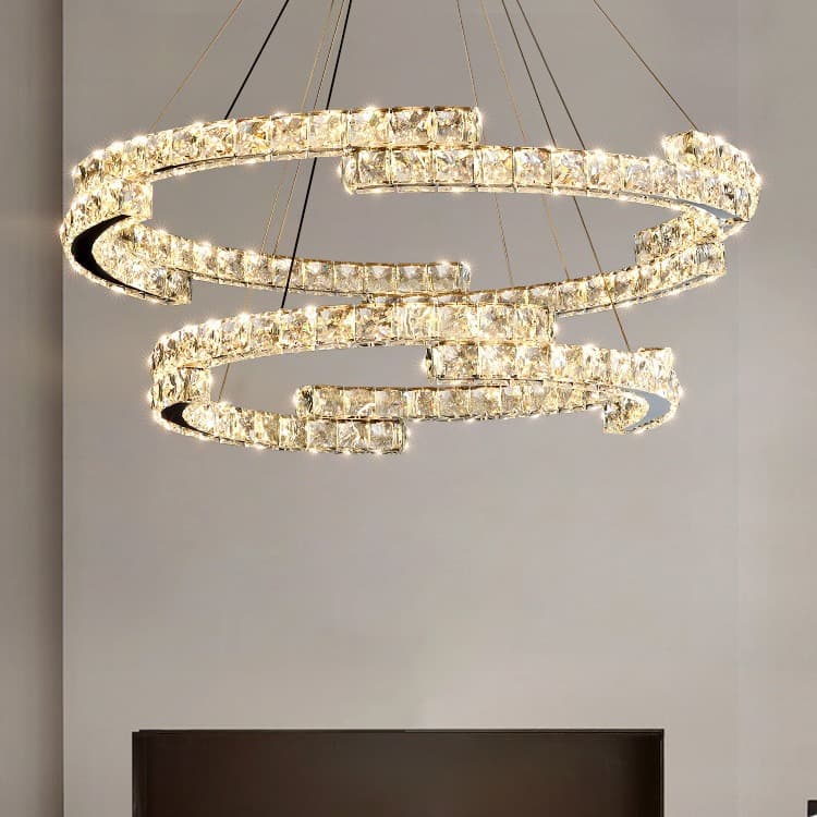 Modern Minimalist Luxury Living Room Bedroom Crystal Chandelier Round Hollow Duplex Loft Villa Pendant Light