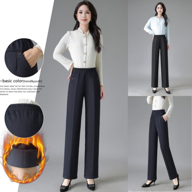 Women's Fleece-Lined Jeans, Autumn/Winter Plus Size Loose Fit Thick Warm High-Waist Straight-Leg Pants for Outdoor Wear, Fleece-Lined Trousers for Middle-Aged and Elderly