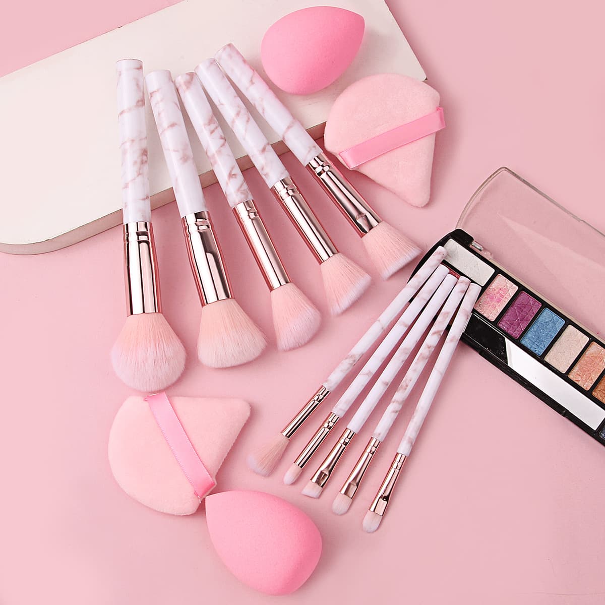 Cross-Border Best-Selling 10-Piece Marble Pattern Makeup Brush Set, Powder Brush, Blush Brush Kit, Factory Direct Beauty Tools