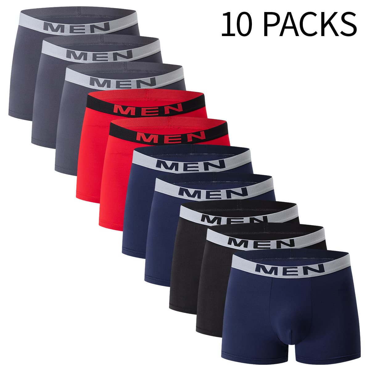 Cross-Border In-Stock Pack of 10 Men's Boxer Briefs, Solid Color, Simple and Stylish Casual Men's Underwear, Elastic Waistband, Flat-Angle Briefs Tk