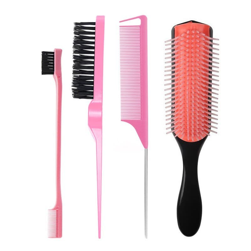 Cross-border Home Detangling Styling Comb Set: Hair Detangling Comb, Teasing Comb, Eyebrow Brush, Continuous Spray Bottle