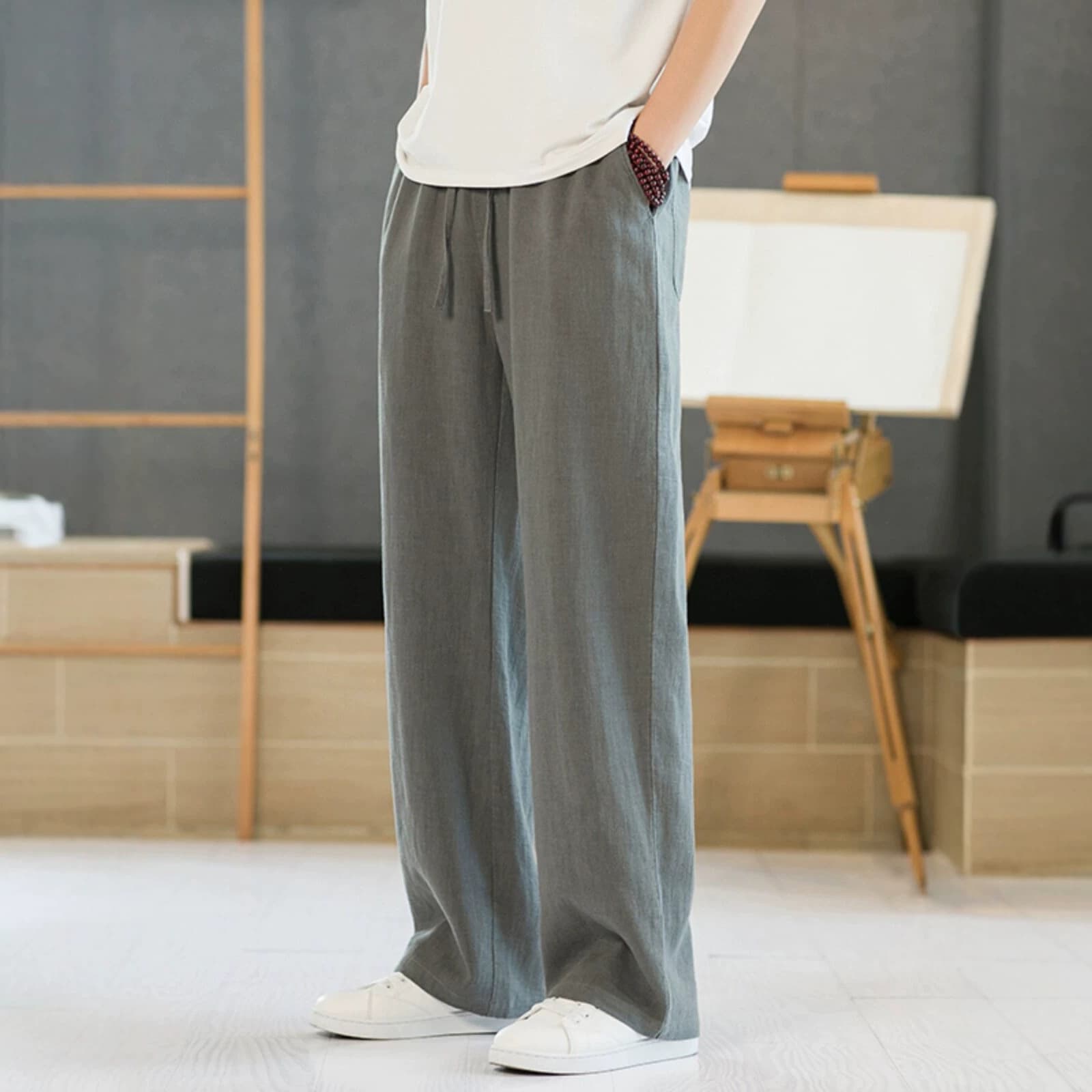 High-end casual pants men's summer thin fashion pants men's summer straight loose wide-leg pants men's casual pants