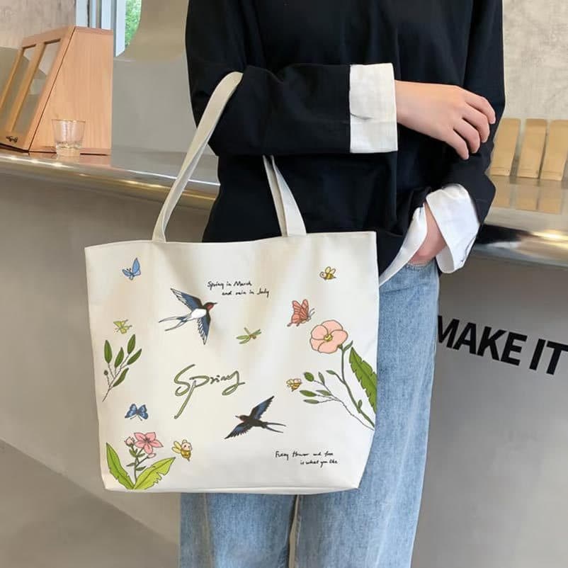 Simple Cotton Bag Oxford Bag Eco-friendly Shopping Bag Handbag Shoulder Bag Student Tutoring Class Large Capacity Tote Bag