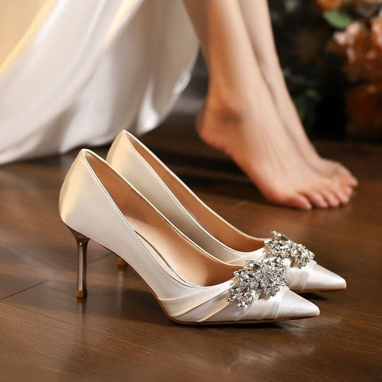 French High Heels Women 2026 New Design Sense Niche White Wedding Shoes Bride Shoes Show He Wedding Dress Dual-Purpose Flats