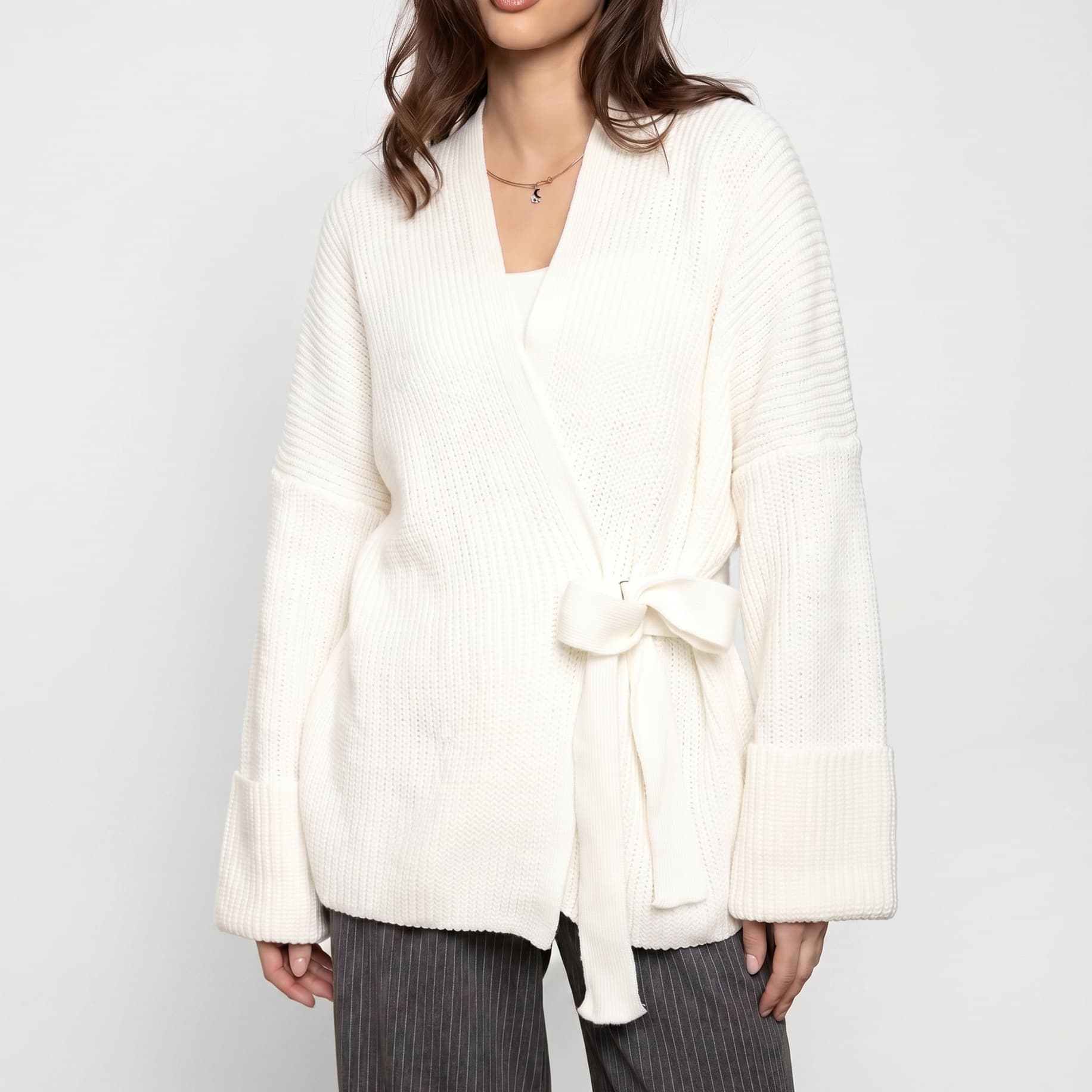 Knitted Cardigan Autumn/Winter European and American Style Belted Knit Cardigan for Women