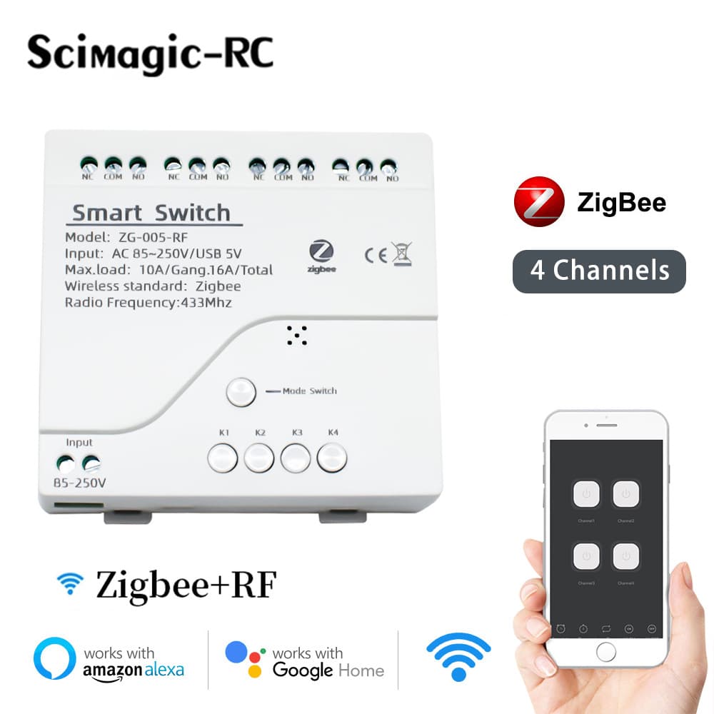 Zigbee 3.0 Graffiti Smart Switch 220V WIFI Module 4CH Remote Switch Controller 433