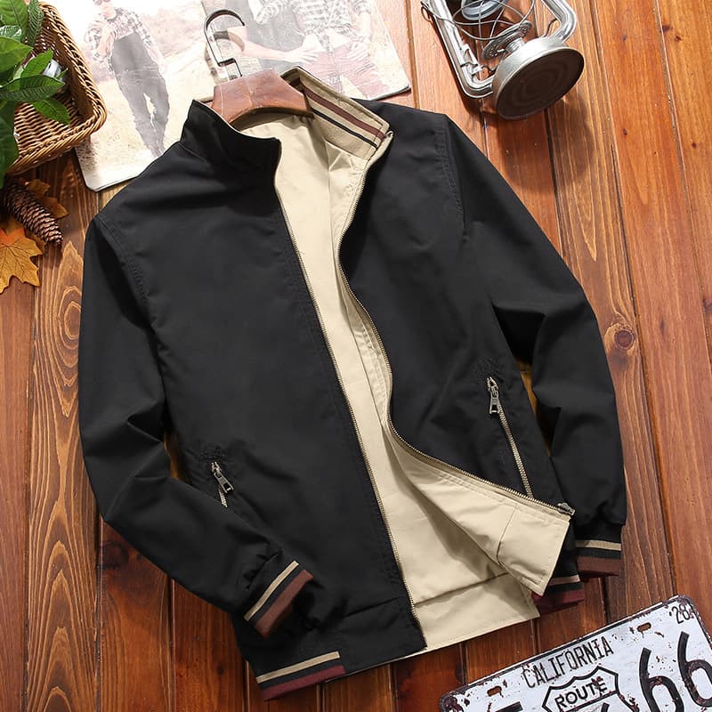 2011 Cross-border Solid Spring/Autumn New Arrival Middle-aged Men's Business Casual Stand-collar Jacket for Senior Men, Reversible