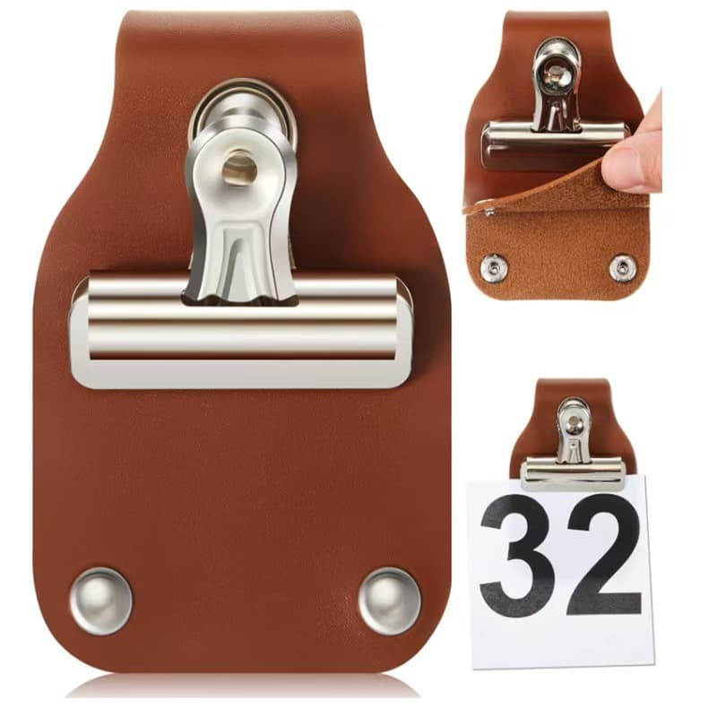 In Stock PU Leather Marathon Race Number Display Clips, Livestock Show Number Holder Tags
