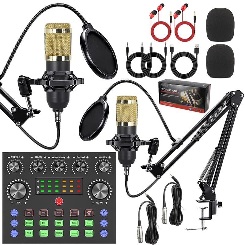 V8S English Sound Card Dual Microphone Recording Equipment Live Streaming Full Set for Mobile Phone Singing Computer Recording Professional Sound Card