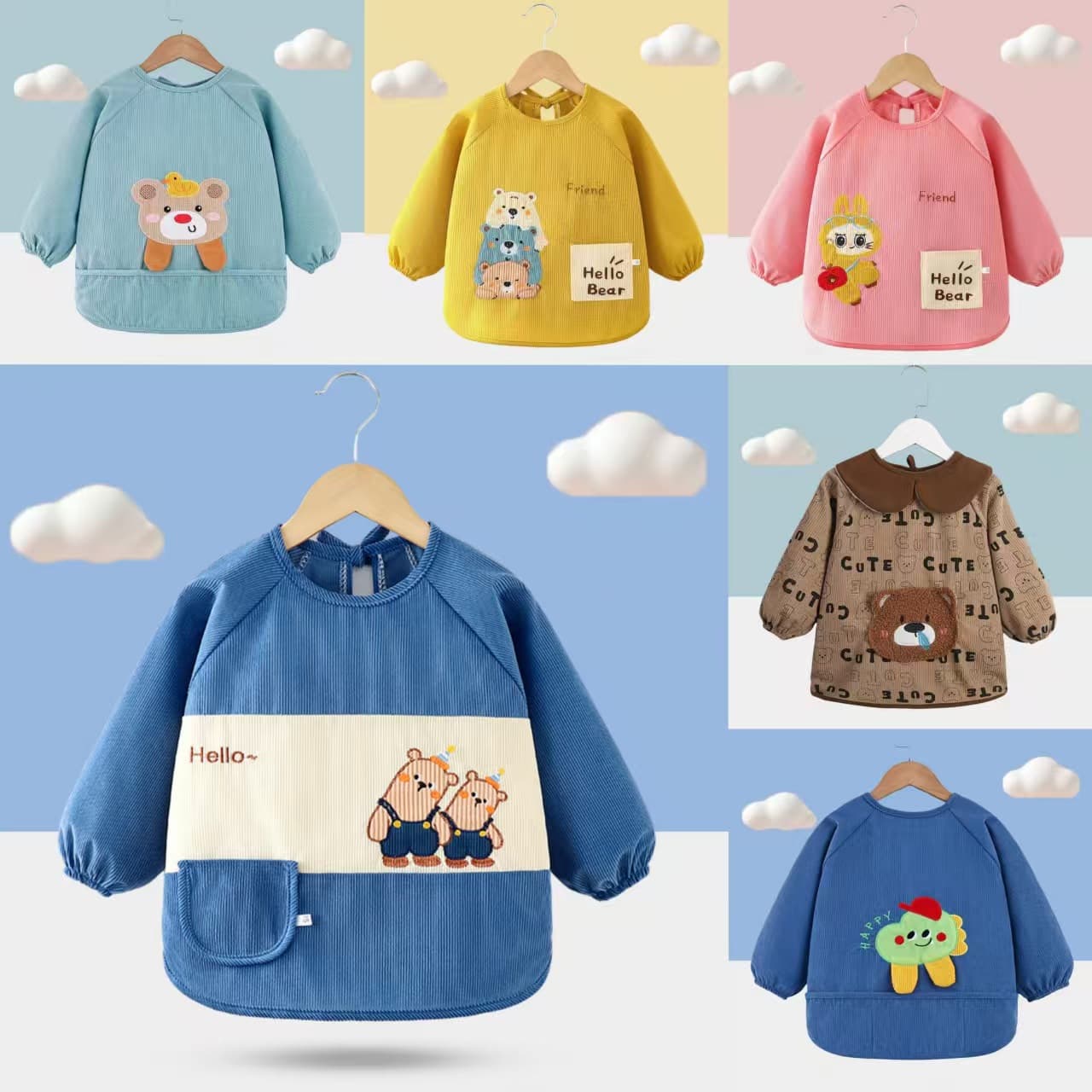 New Stylish Children's Coverall for Autumn and Winter, Waterproof Outer Wear Bib with Stain Protection and Feeding Pocket